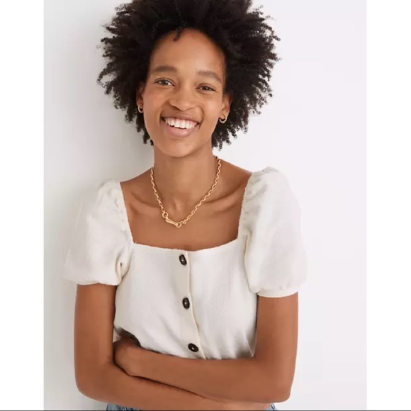 NWT Madewell Jacquard Square-Neck Puff-Sleeve Top - Picture 2 of 4